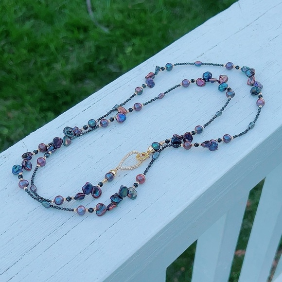 S139 Handmade Double Layer Freshwater Pearl Long Necklace - Picture 8 of 8